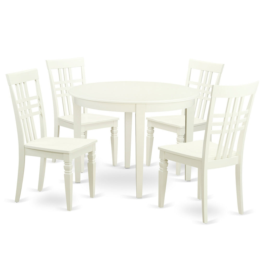 East West Furniture BOLG5-LWH-W 5 Piece Dining Table Set for 4 Includes a Round Kitchen Table and 4 Dinette Chairs, 42x42 Inch, Linen White