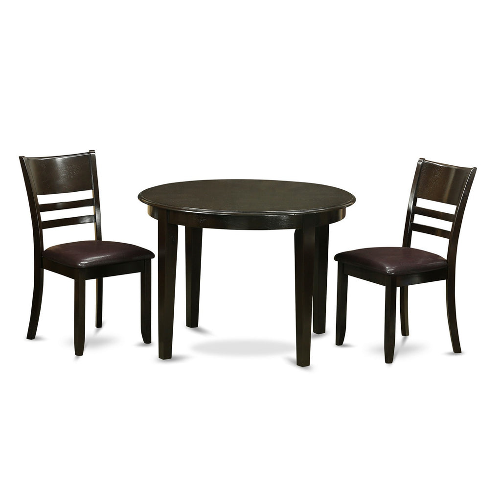 East West Furniture BOLY3-CAP-LC 3 Piece Dining Room Table Set Contains a Round Kitchen Table and 2 Faux Leather Upholstered Dining Chairs, 42x42 Inch, Cappuccino