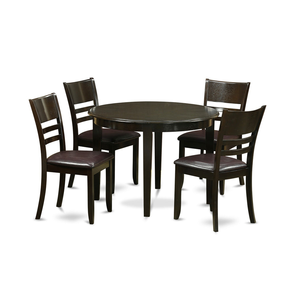 East West Furniture BOLY5-CAP-LC 5 Piece Modern Dining Table Set Includes a Round Kitchen Table and 4 Faux Leather Dining Room Chairs, 42x42 Inch, Cappuccino