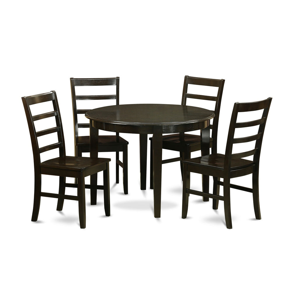 East West Furniture BOPF5-CAP-W 5 Piece Dining Table Set for 4 Includes a Round Kitchen Table and 4 Dinette Chairs, 42x42 Inch, Cappuccino