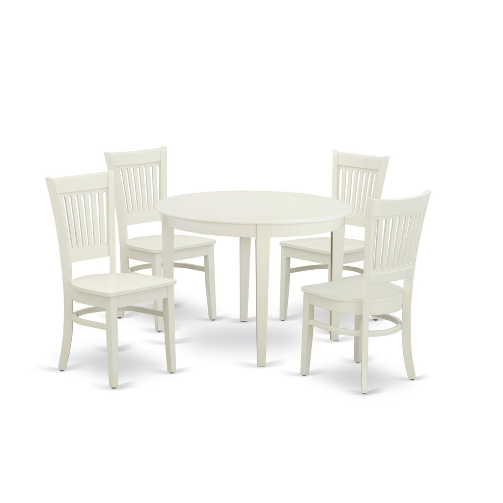 East West Furniture BOVA5-LWH-W 5 Piece Dining Room Furniture Set Includes a Round Kitchen Table and 4 Dining Chairs, 42x42 Inch, Linen White