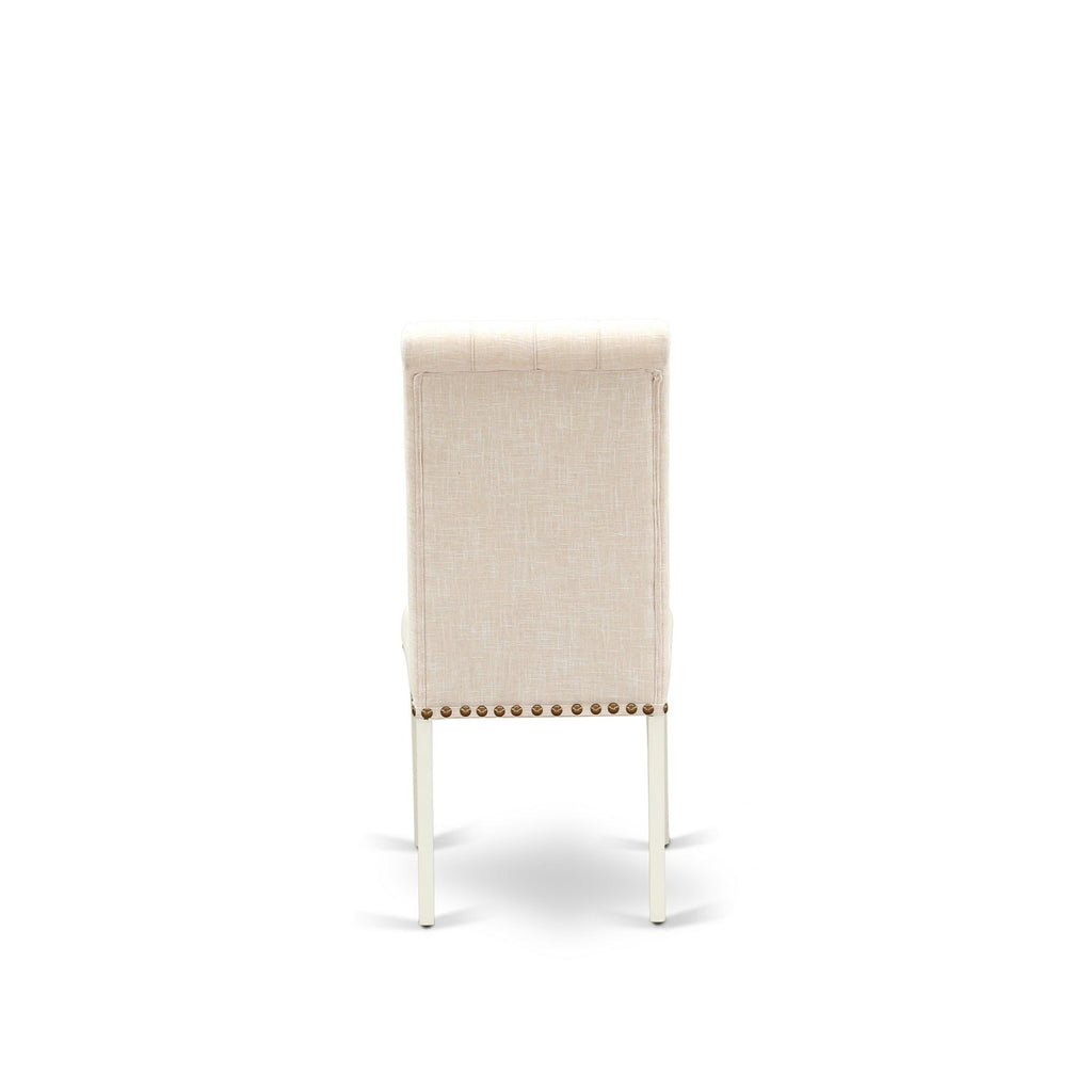 East West Furniture BRP2T02 Bremond Parsons Dining Chairs - Button Tufted Nailhead Trim Light Beige Linen Fabric Upholstered Chairs, Set of 2, Linen White