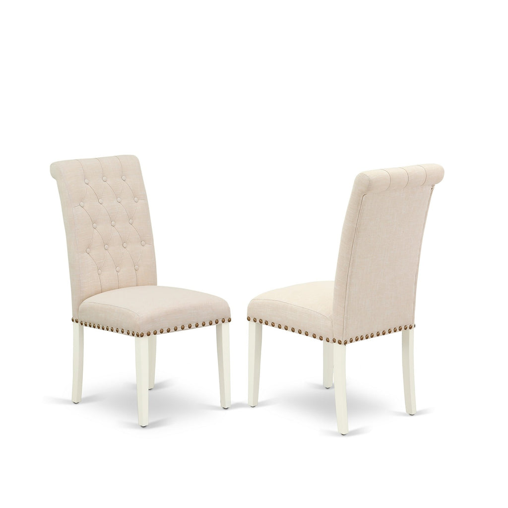East West Furniture BRP2T02 Bremond Parsons Dining Chairs - Button Tufted Nailhead Trim Light Beige Linen Fabric Upholstered Chairs, Set of 2, Linen White