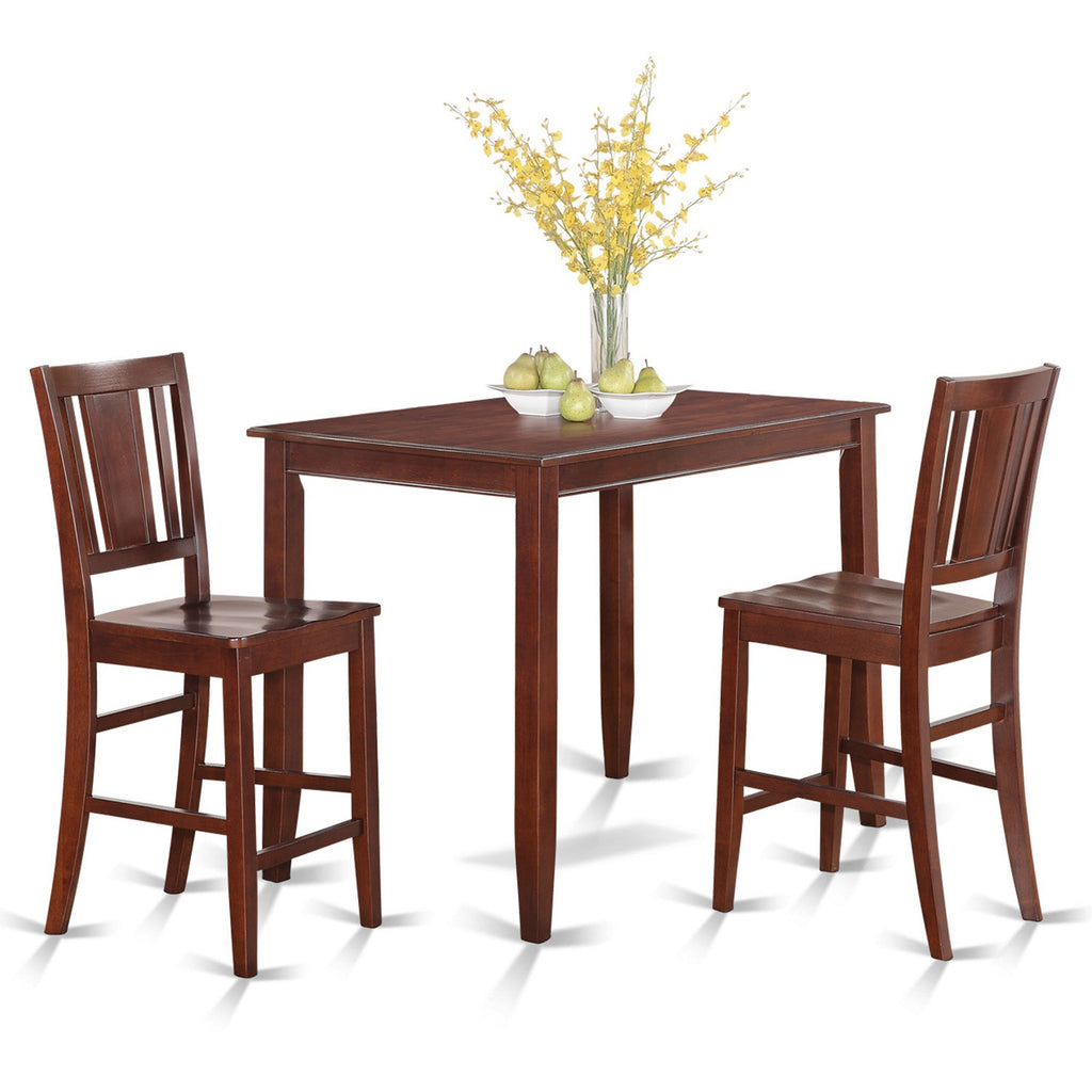 East West Furniture BUCK3-MAH-W 3 Piece Counter Height Dining Table Set Contains a Rectangle Kitchen Table and 2 Dining Room Chairs, 30x48 Inch, Mahogany