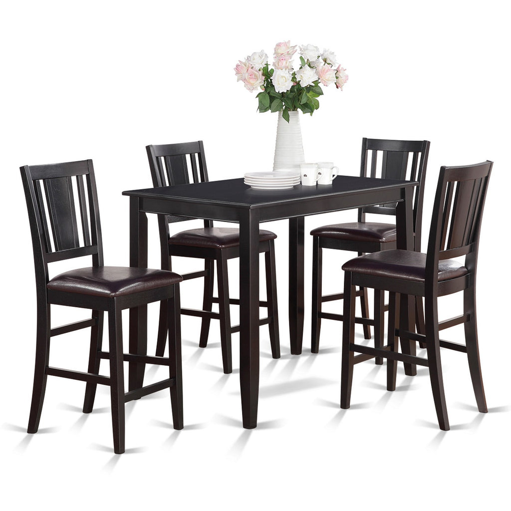 East West Furniture BUCK5-BLK-LC 5 Piece Kitchen Counter Set Includes a Rectangle Dining Table and 4 Faux Leather Dining Room Chairs, 30x48 Inch, Black