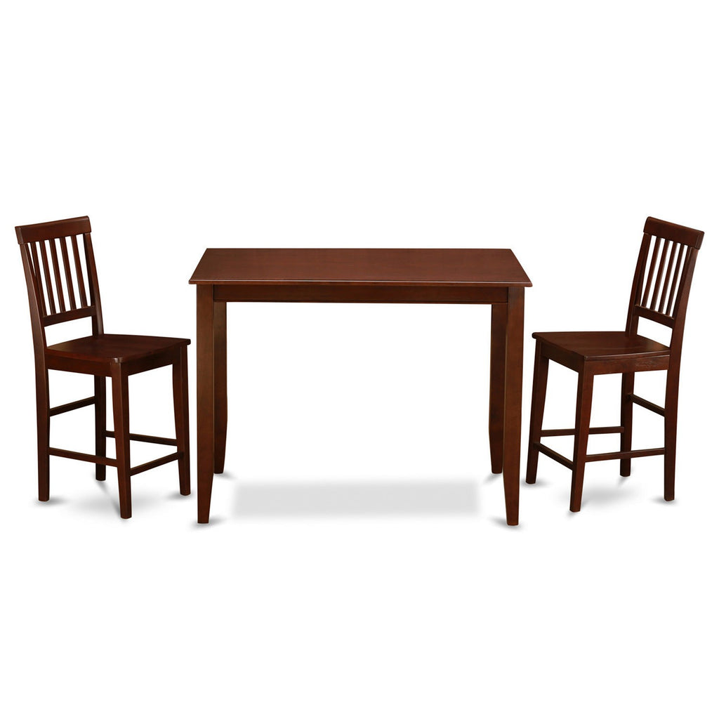 East West Furniture BUVN3-MAH-W 3 Piece Kitchen Counter Height Dining Table Set Contains a Rectangle Pub Table and 2 Dining Room Chairs, 30x48 Inch, Mahogany