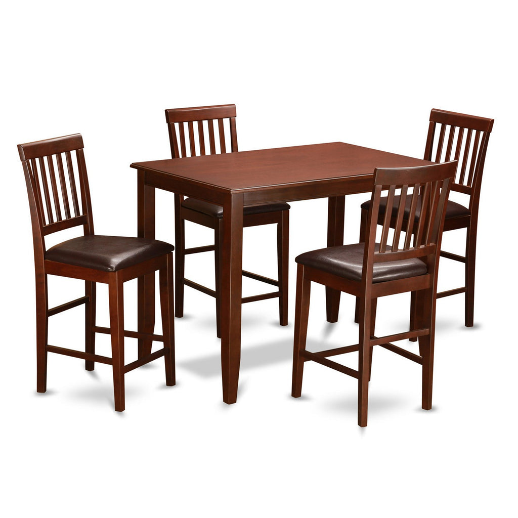 East West Furniture BUVN5-MAH-LC 5 Piece Counter Height Pub Set Includes a Rectangle Dining Table and 4 Faux Leather Dining Room Chairs, 30x48 Inch, Mahogany