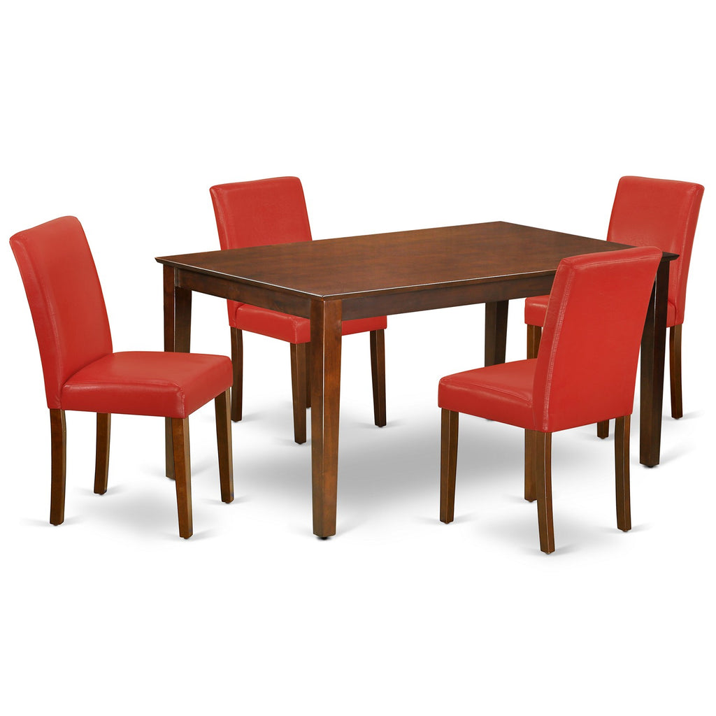 East West Furniture CAAB5-MAH-72 5 Piece Dining Set Includes a Rectangle Dining Room Table and 4 Firebrick Red Faux Leather Upholstered Chairs, 36x60 Inch, Mahogany