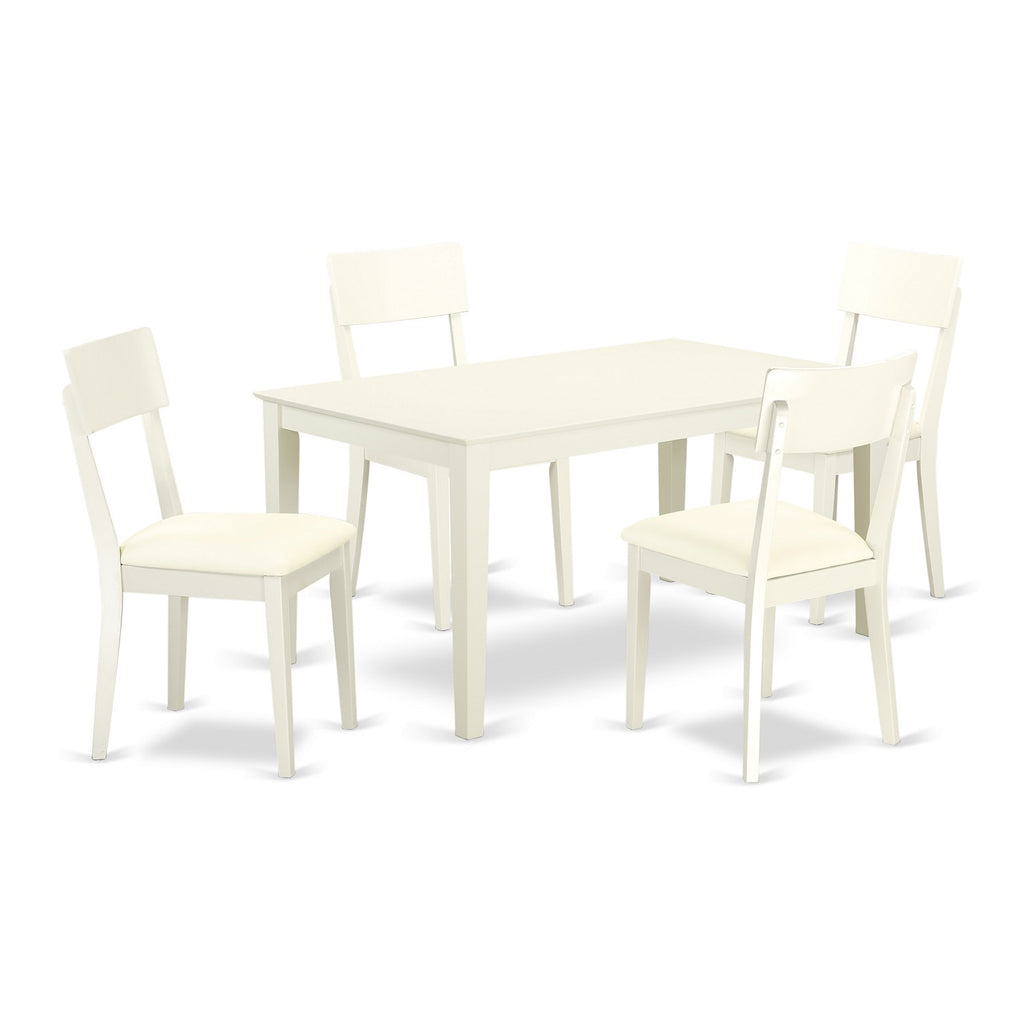 East West Furniture CAAD5-LWH-LC 5 Piece Dining Room Table Set Includes a Rectangle Kitchen Table and 4 Faux Leather Upholstered Dining Chairs, 36x60 Inch, Linen White