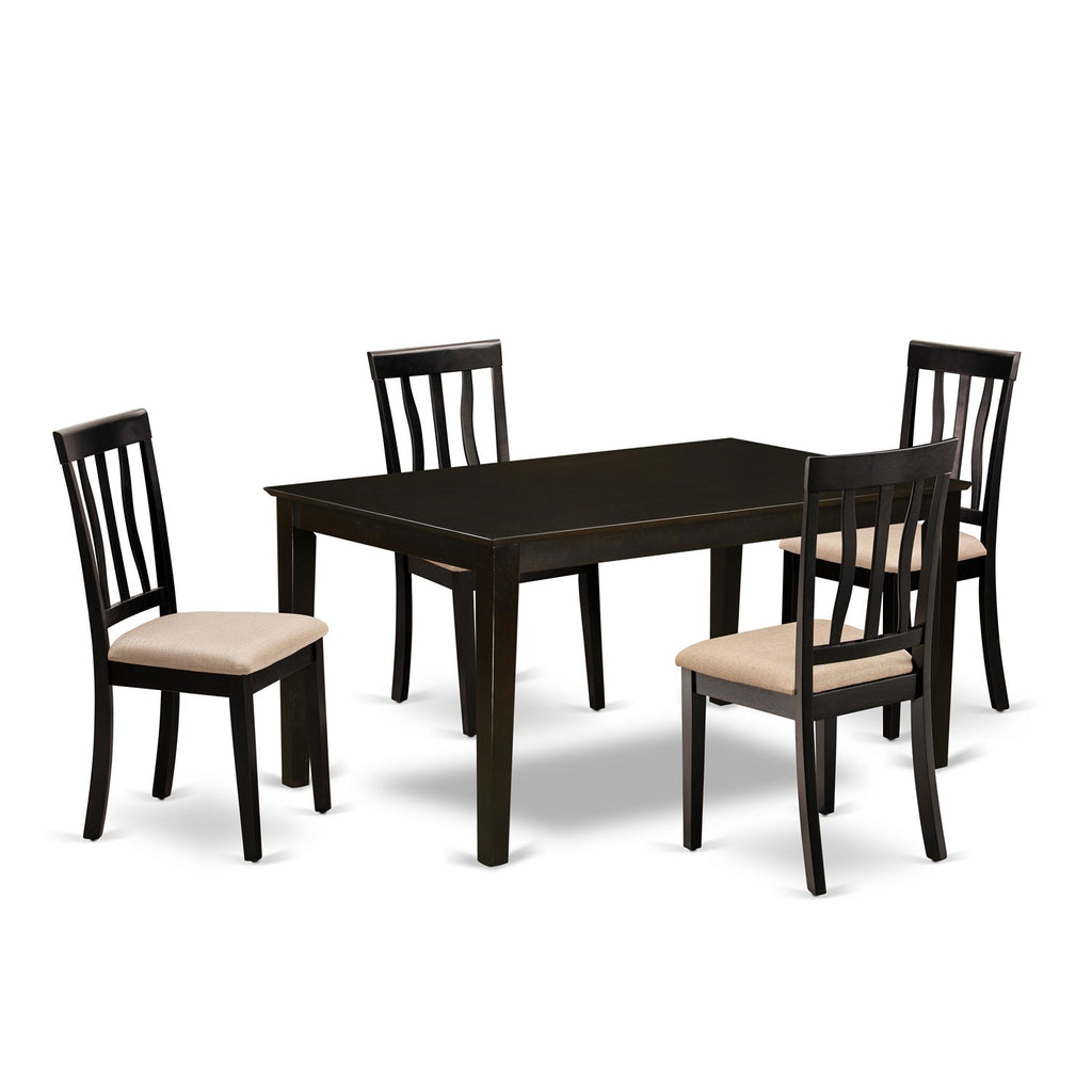 East West Furniture CAAN5-CAP-C 5 Piece Dining Set Includes a Rectangle Dining Room Table and 4 Linen Fabric Upholstered Kitchen Chairs, 36x60 Inch, Cappuccino