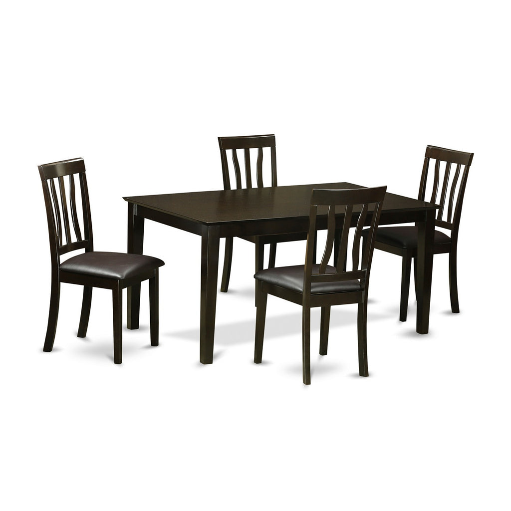 East West Furniture CAAN5-CAP-LC 5 Piece Kitchen Table Set for 4 Includes a Rectangle Dining Table and 4 Faux Leather Dining Room Chairs, 36x60 Inch, Cappuccino