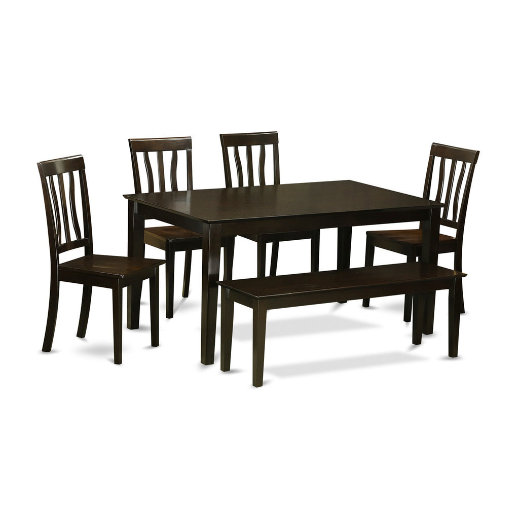 East West Furniture CAAN6-CAP-W 6 Piece Kitchen Table Set Contains a Rectangle Dining Table and 4 Dining Chairs with a Bench, 36x60 Inch, Cappuccino