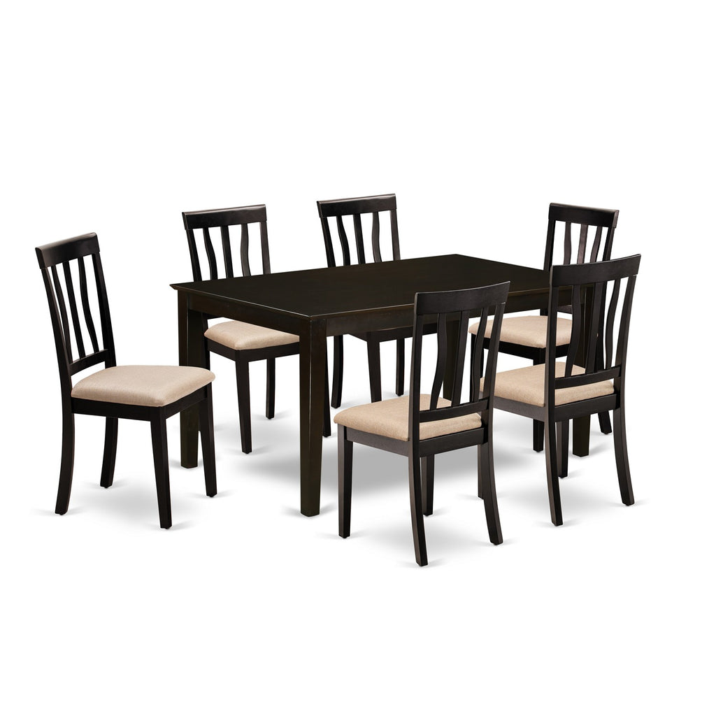 East West Furniture CAAN7-CAP-C 7 Piece Dining Room Furniture Set Consist of a Rectangle Kitchen Table and 6 Linen Fabric Upholstered Dining Chairs, 36x60 Inch, Cappuccino