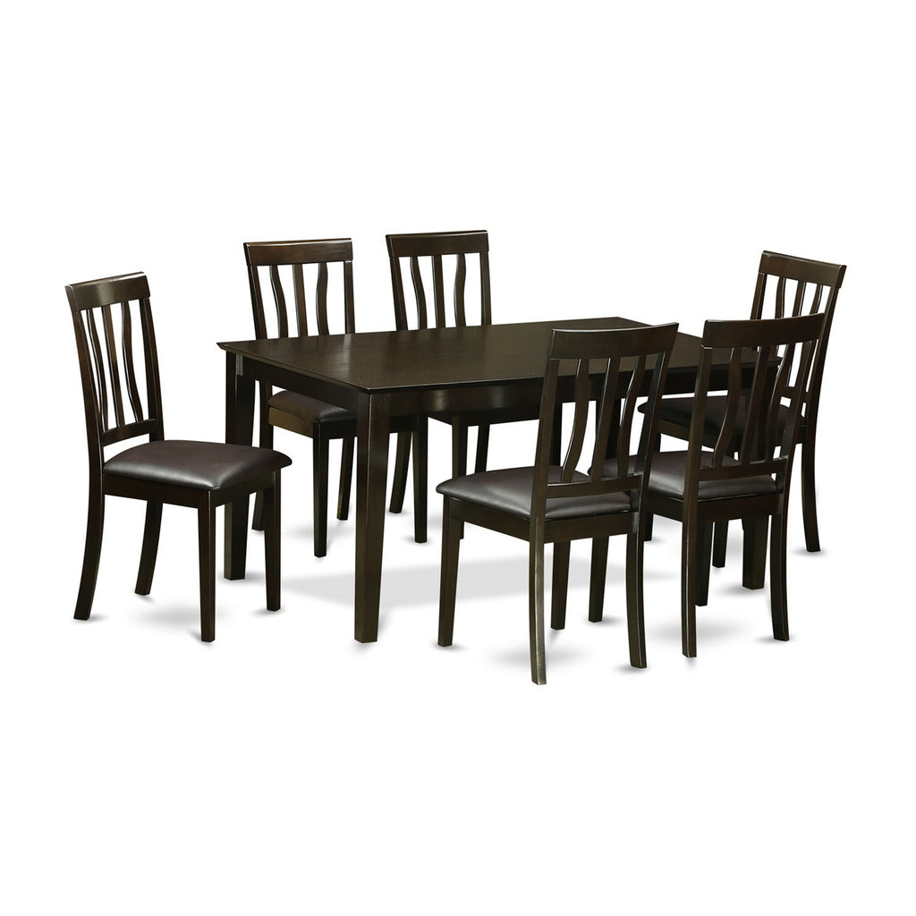 East West Furniture CAAN7-CAP-LC 7 Piece Dining Table Set Consist of a Rectangle Kitchen Table and 6 Faux Leather Dining Room Chairs, 36x60 Inch, Cappuccino