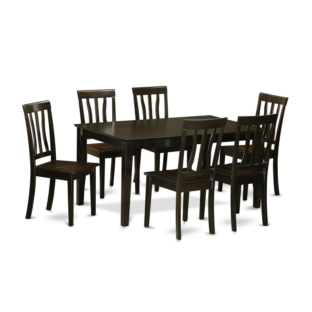 East West Furniture CAAN7-CAP-W 7 Piece Kitchen Table & Chairs Set Consist of a Rectangle Dining Room Table and 6 Dining Chairs, 36x60 Inch, Cappuccino