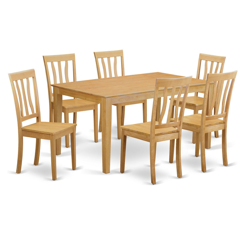 East West Furniture CAAN7-OAK-W 7 Piece Dining Table Set Consist of a Rectangle Kitchen Table and 6 Dining Chairs, 36x60 Inch, Oak
