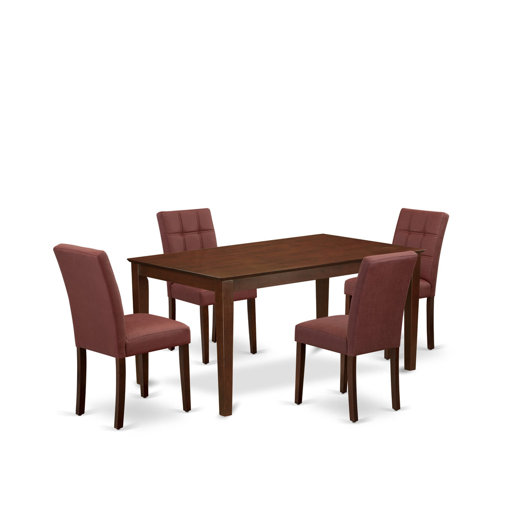 East West Furniture CAAS5-MAH-26 5 Piece Mid Century Dining Set contain A Dining Table and 4 Burgundy Faux Leather Modern Chairs, Mahogany