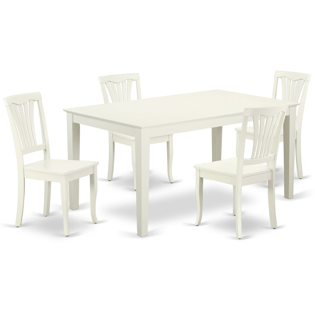 East West Furniture CAAV5-LWH-W 5 Piece Dining Room Furniture Set Includes a Rectangle Dining Table and 4 Wood Seat Chairs, 36x60 Inch, Linen White