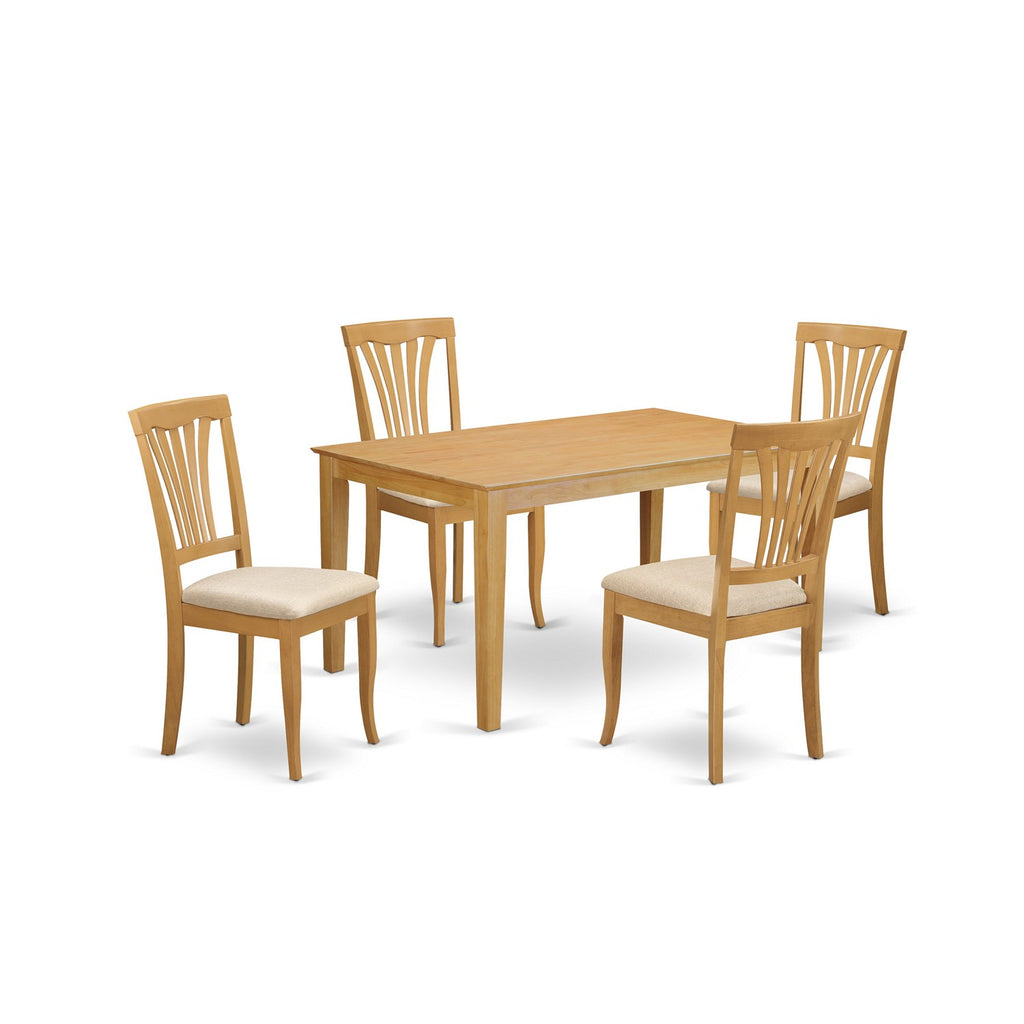 East West Furniture CAAV5-OAK-C 5 Piece Kitchen Table Set for 4 Includes a Rectangle Dining Room Table and 4 Linen Fabric Upholstered Dining Chairs, 36x60 Inch, Oak