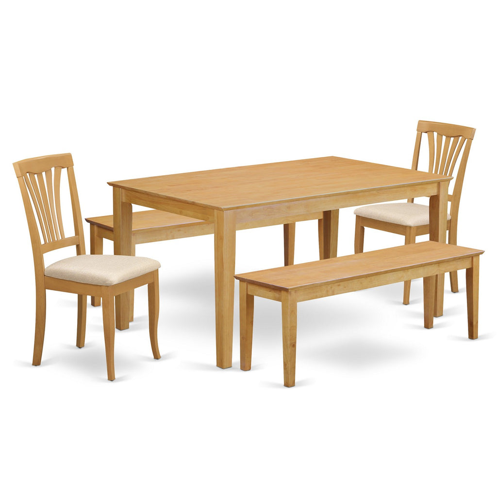 East West Furniture CAAV5C-OAK-C 5 Piece Kitchen Table & Chairs Set Includes a Rectangle Dining Room Table and 2 Linen Fabric Dining Chairs with 2 Benches, 36x60 Inch, Oak