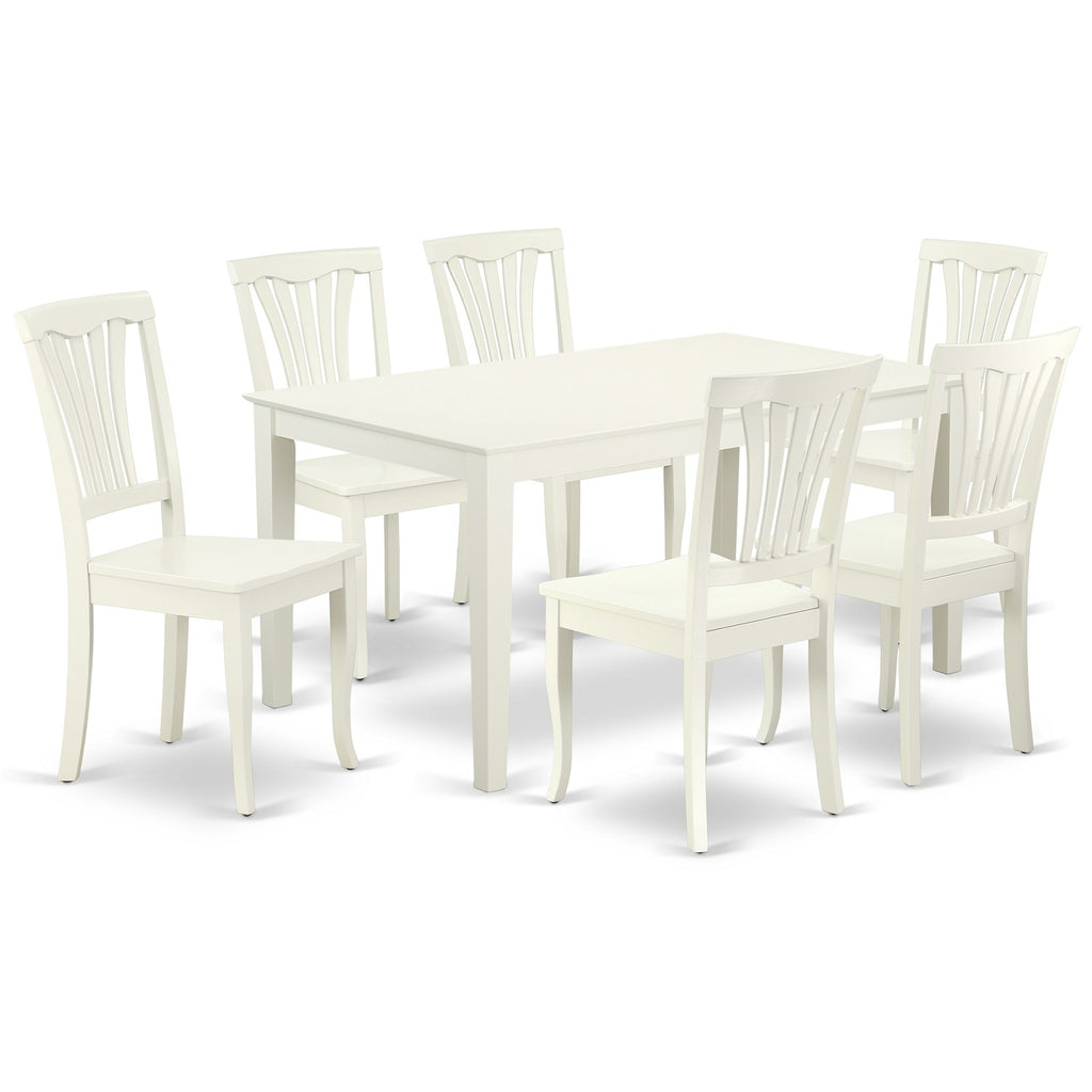 East West Furniture CAAV7-LWH-W 7 Piece Kitchen Table Set Consist of a Rectangle Dining Table and 6 Dining Chairs, 36x60 Inch, Linen White
