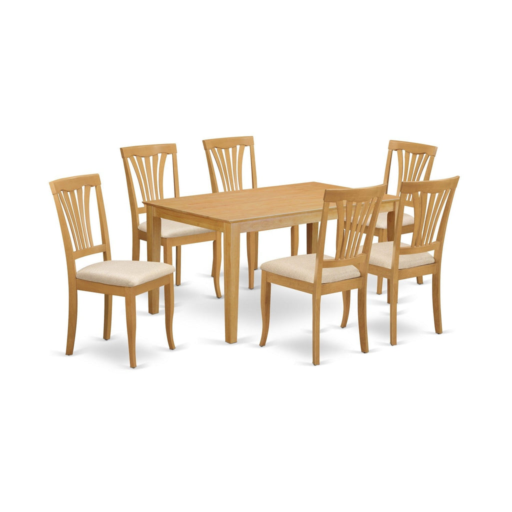 East West Furniture CAAV7-OAK-C 7 Piece Kitchen Table & Chairs Set Consist of a Rectangle Dining Table and 6 Linen Fabric Dining Room Chairs, 36x60 Inch, Oak
