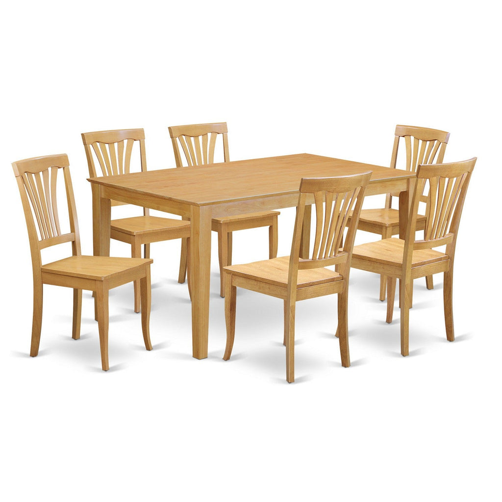 East West Furniture CAAV7-OAK-W 7 Piece Modern Dining Table Set Consist of a Rectangle Wooden Table and 6 Dining Room Chairs, 36x60 Inch, Oak