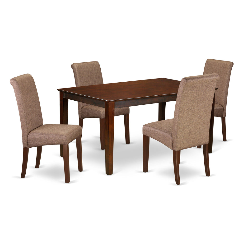 East West Furniture CABA5-MAH-18 5 Piece Dining Room Table Set Includes a Rectangle Kitchen Table and 4 Brown Linen Linen Fabric Parsons Dining Chairs, 36x60 Inch, Mahogany