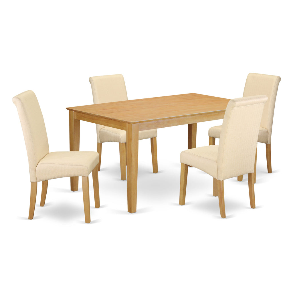 East West Furniture CABA5-OAK-02 5 Piece Dining Set Includes a Rectangle Dining Room Table and 4 Light Beige Linen Fabric Upholstered Parson Chairs, 36x60 Inch, Oak