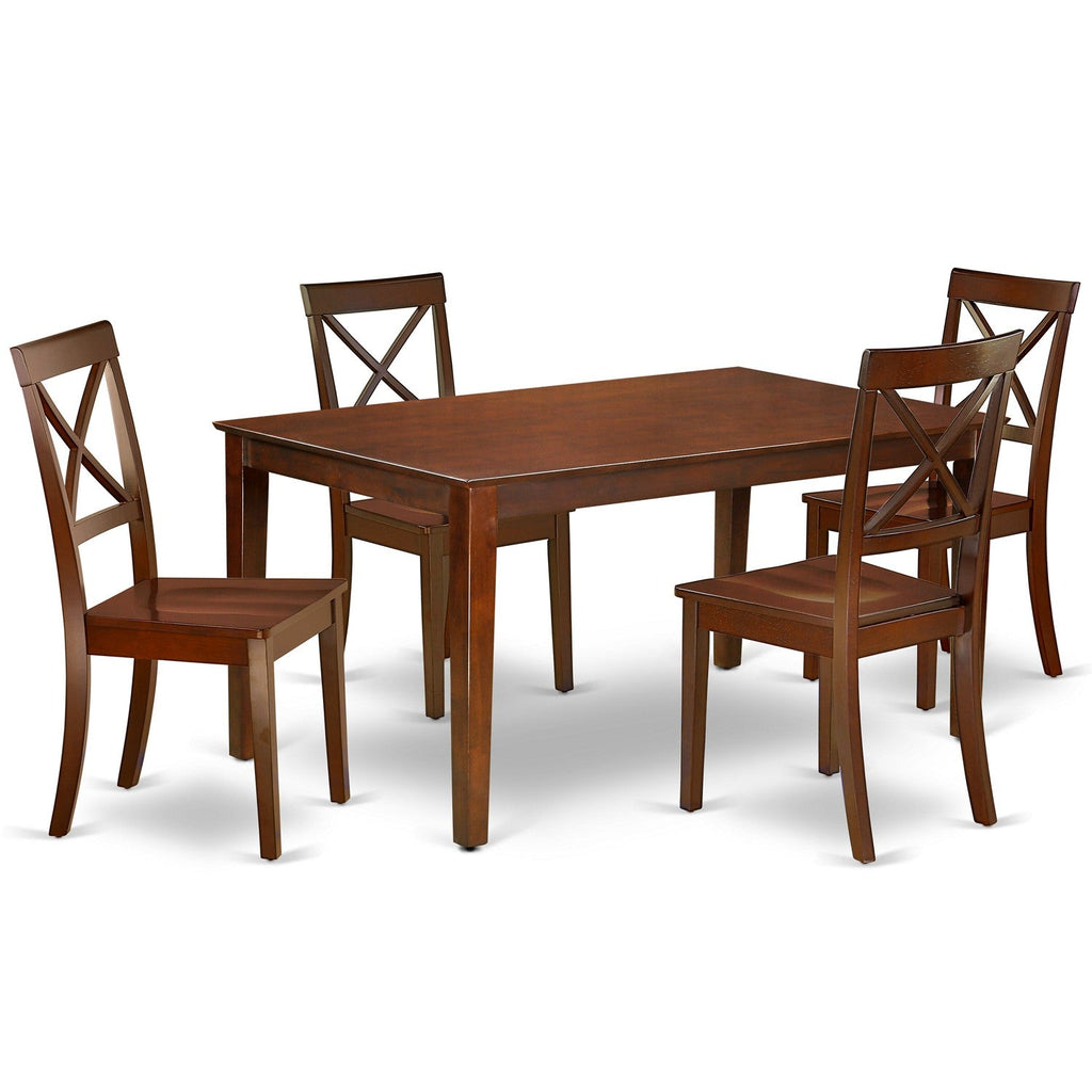 East West Furniture CABO5-MAH-W 5 Piece Dining Room Furniture Set Includes a Rectangle Dining Table and 4 Wood Seat Chairs, 36x60 Inch, Mahogany