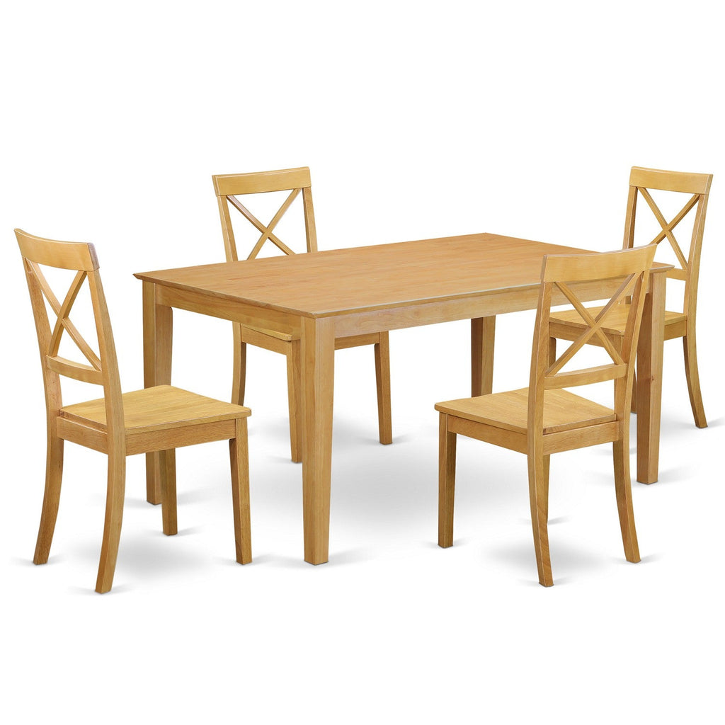 East West Furniture CABO5-OAK-W 5 Piece Kitchen Table & Chairs Set Includes a Rectangle Dining Table and 4 Dining Room Chairs, 36x60 Inch, Oak