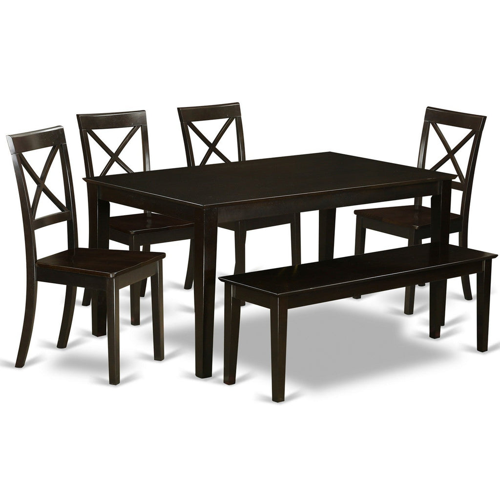 East West Furniture CABO6S-CAP-W 6 Piece Dining Room Furniture Set Contains a Rectangle Kitchen Table and 4 Dining Chairs with a Bench, 36x60 Inch, Cappuccino