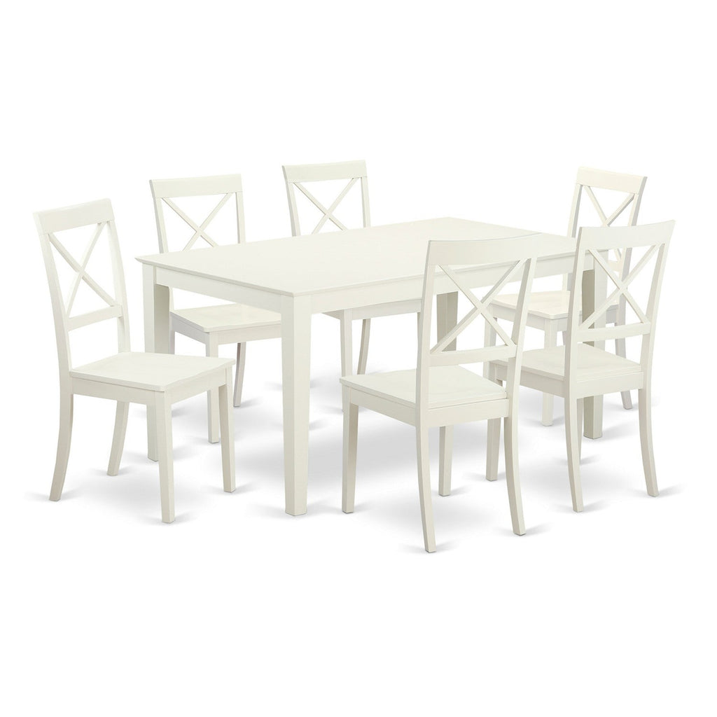 East West Furniture CABO7-LWH-W 7 Piece Dining Set Consist of a Rectangle Dinner Table and 6 Kitchen Dining Chairs, 36x60 Inch, Linen White
