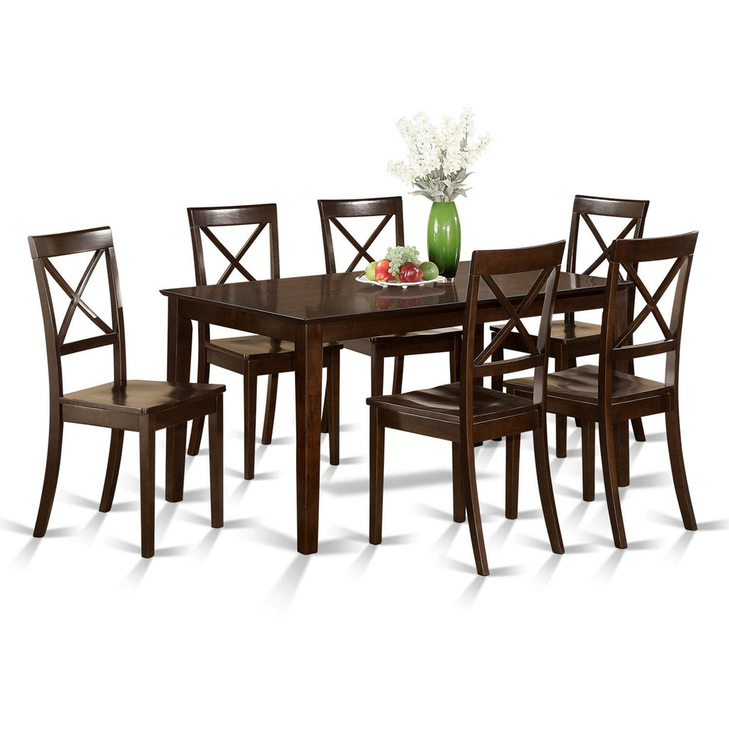 East West Furniture CABO7S-CAP-W 7 Piece Dining Table Set Consist of a Rectangle Kitchen Table and 6 Dining Chairs, 36x60 Inch, Cappuccino