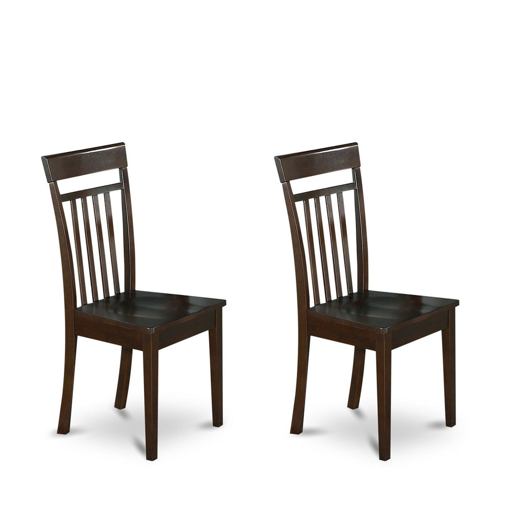 East West Furniture CAC-CAP-W Capri Dining Chairs - Slat Back Wooden Seat Chairs, Set of 2, Cappuccino