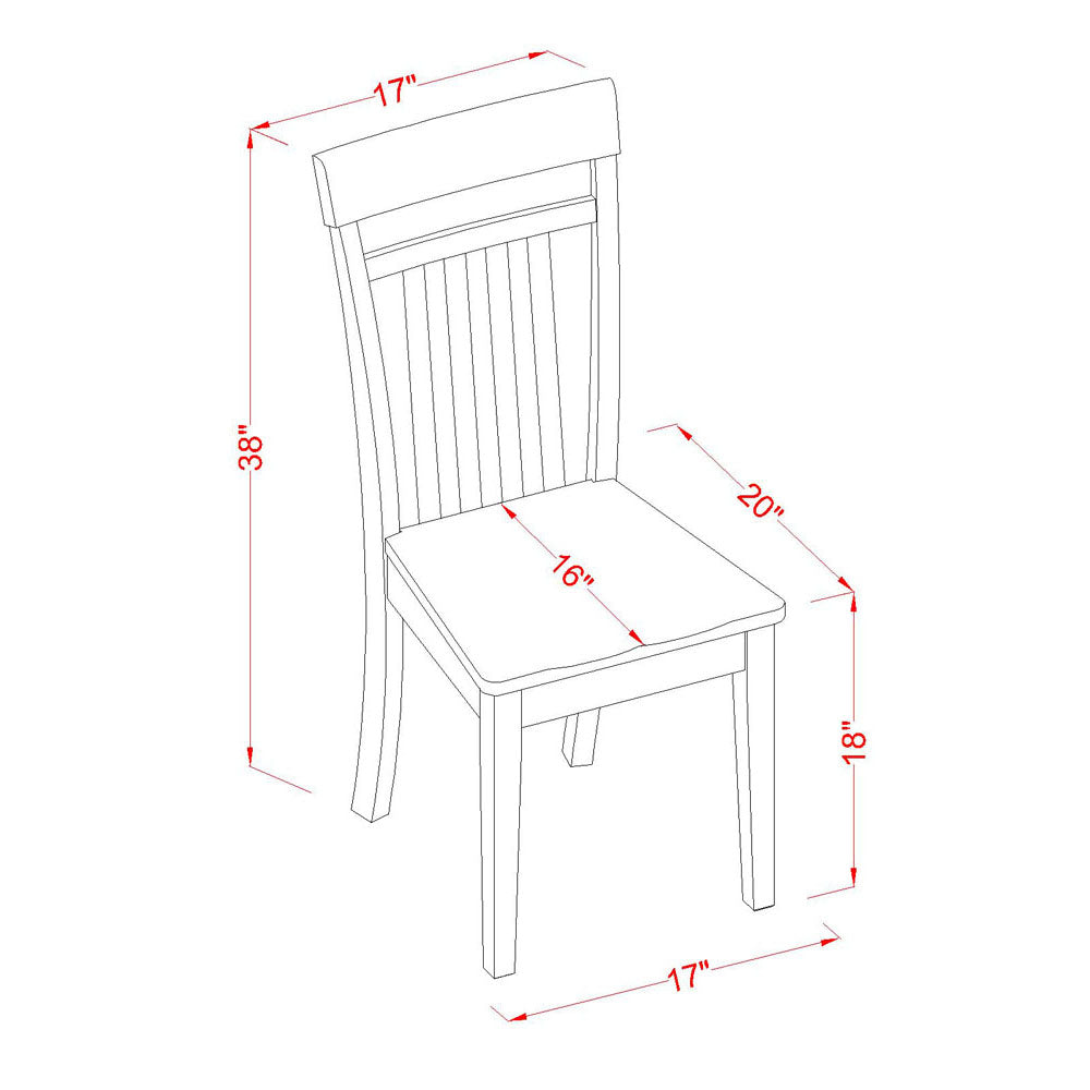East West Furniture CAC-MAH-W Capri Dining Room Chairs - Slat Back Solid Wood Seat Chairs, Set of 2, Mahogany