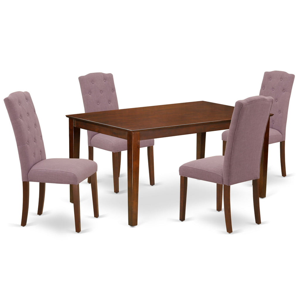 East West Furniture CACE5-MAH-10 5 Piece Dining Room Table Set Includes a Rectangle Kitchen Table and 4 Dahlia Linen Fabric Parson Dining Chairs, 36x60 Inch, Mahogany