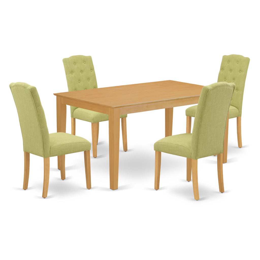 East West Furniture CACE5-OAK-07 5 Piece Dining Room Furniture Set Includes a Rectangle Dining Table and 4 Limelight Linen Fabric Upholstered Chairs, 36x60 Inch, Oak