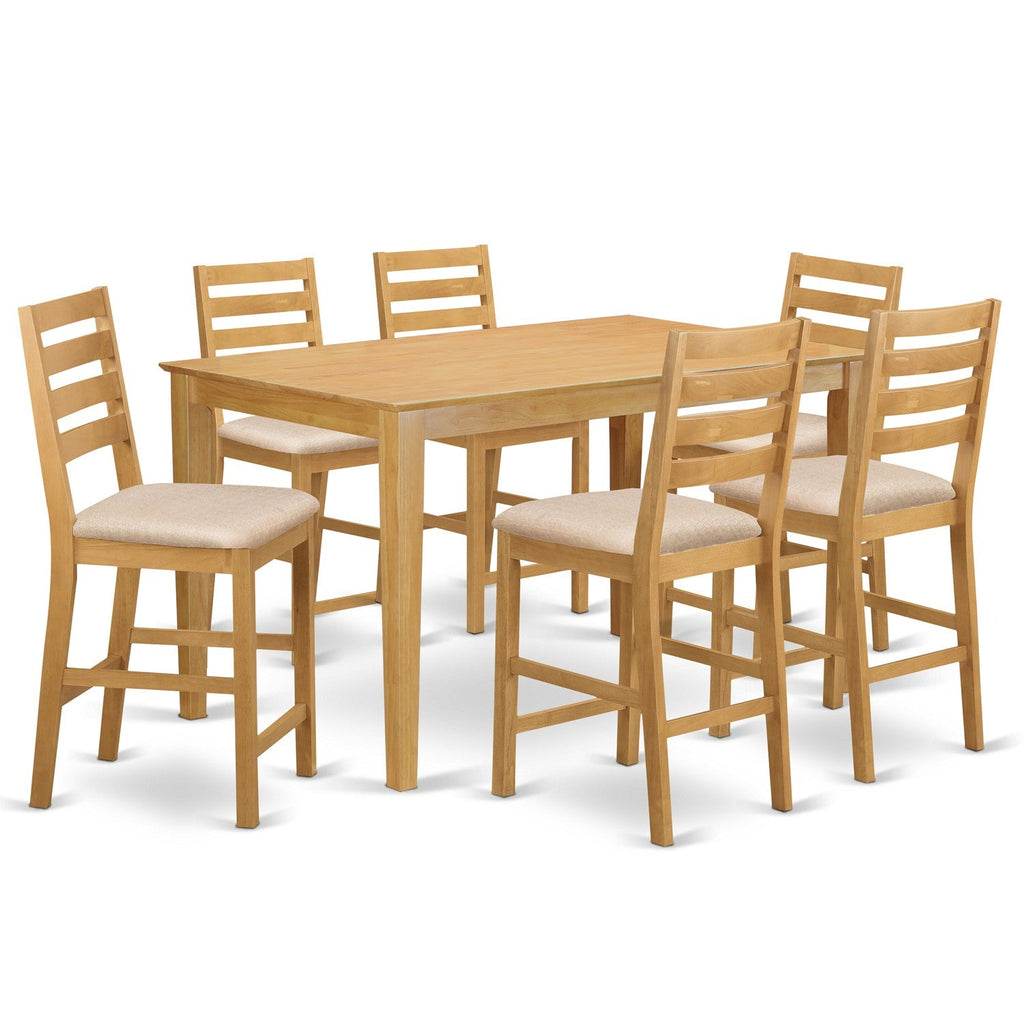 East West Furniture CACF7H-OAK-C 7 Piece Kitchen Counter Set Consist of a Rectangle Dining Table and 6 Linen Fabric Dining Room Chairs, 36x60 Inch, Oak