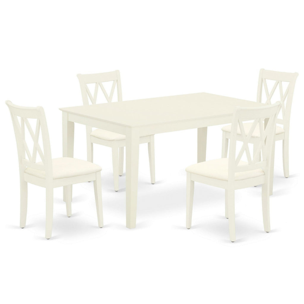 East West Furniture CACL5-LWH-C 5 Piece Dining Room Table Set Includes a Rectangle Kitchen Table and 4 Linen Fabric Upholstered Dining Chairs, 36x60 Inch, Linen White