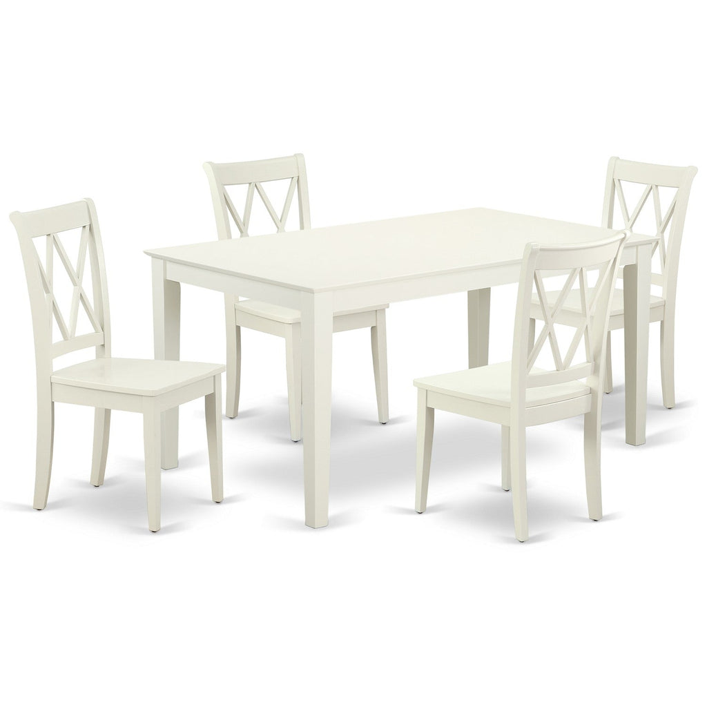 East West Furniture CACL5-LWH-W 5 Piece Kitchen Table Set for 4 Includes a Rectangle Dining Room Table and 4 Solid Wood Seat Chairs, 36x60 Inch, Linen White