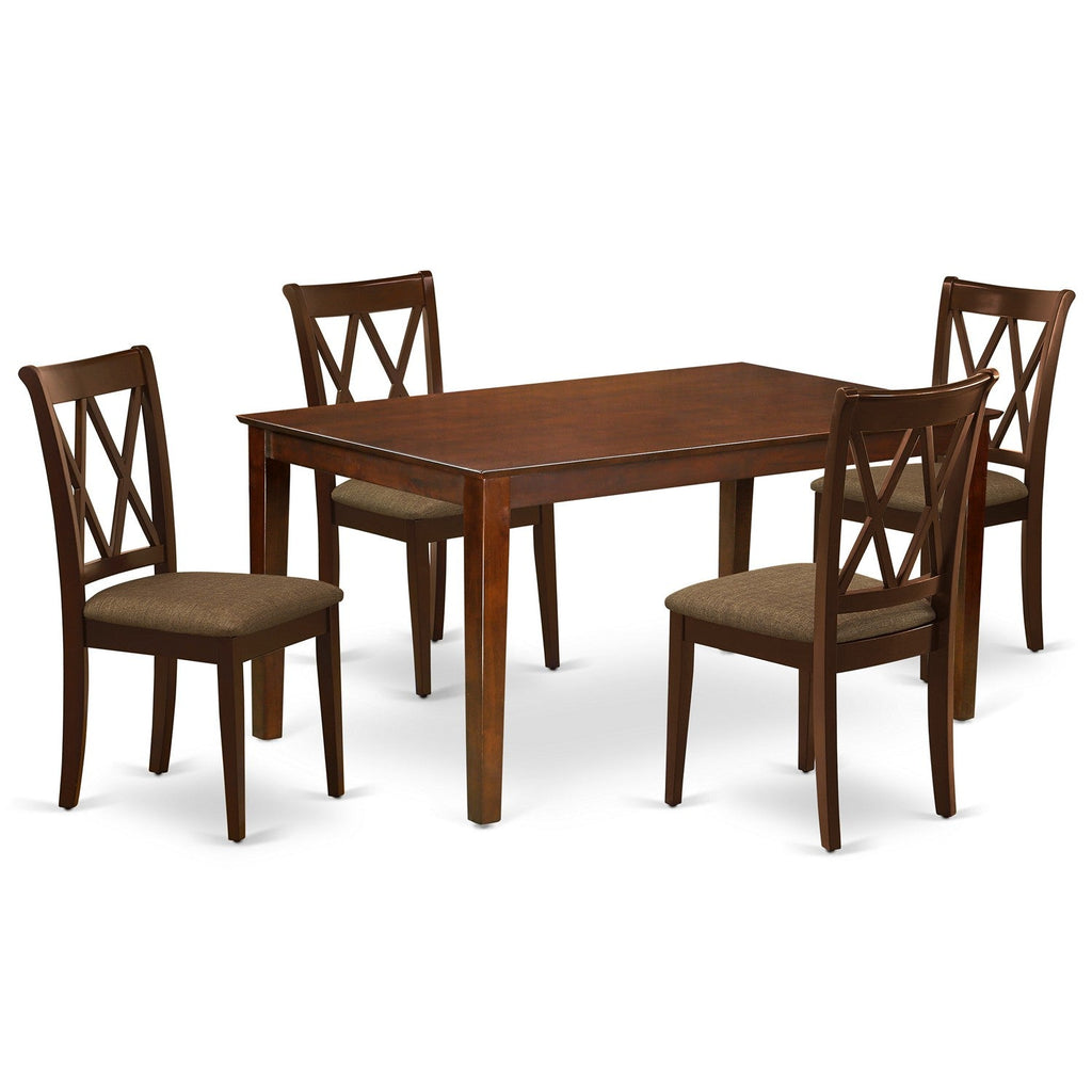 East West Furniture CACL5-MAH-C 5 Piece Dining Table Set for 4 Includes a Rectangle Kitchen Table and 4 Linen Fabric Upholstered Dinette Chairs, 36x60 Inch, Mahogany