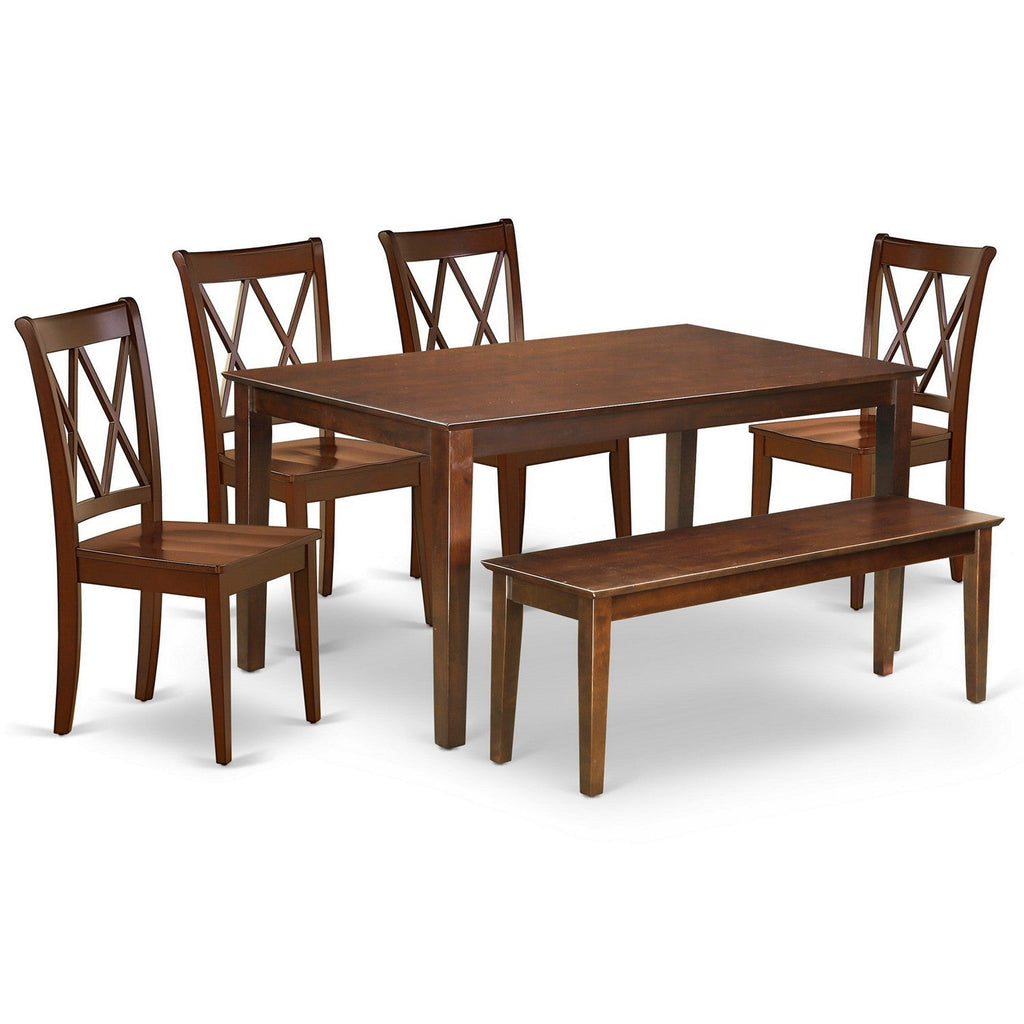 East West Furniture CACL6-MAH-W 6 Piece Dining Set Contains a Rectangle Solid Wood Table and 4 Kitchen Chairs with a Bench, 36x60 Inch, Mahogany