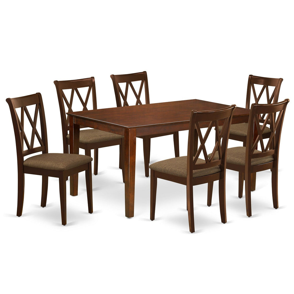 East West Furniture CACL7-MAH-C 7 Piece Kitchen Table Set Consist of a Rectangle Dining Table and 6 Linen Fabric Upholstered Dining Chairs, 36x60 Inch, Mahogany
