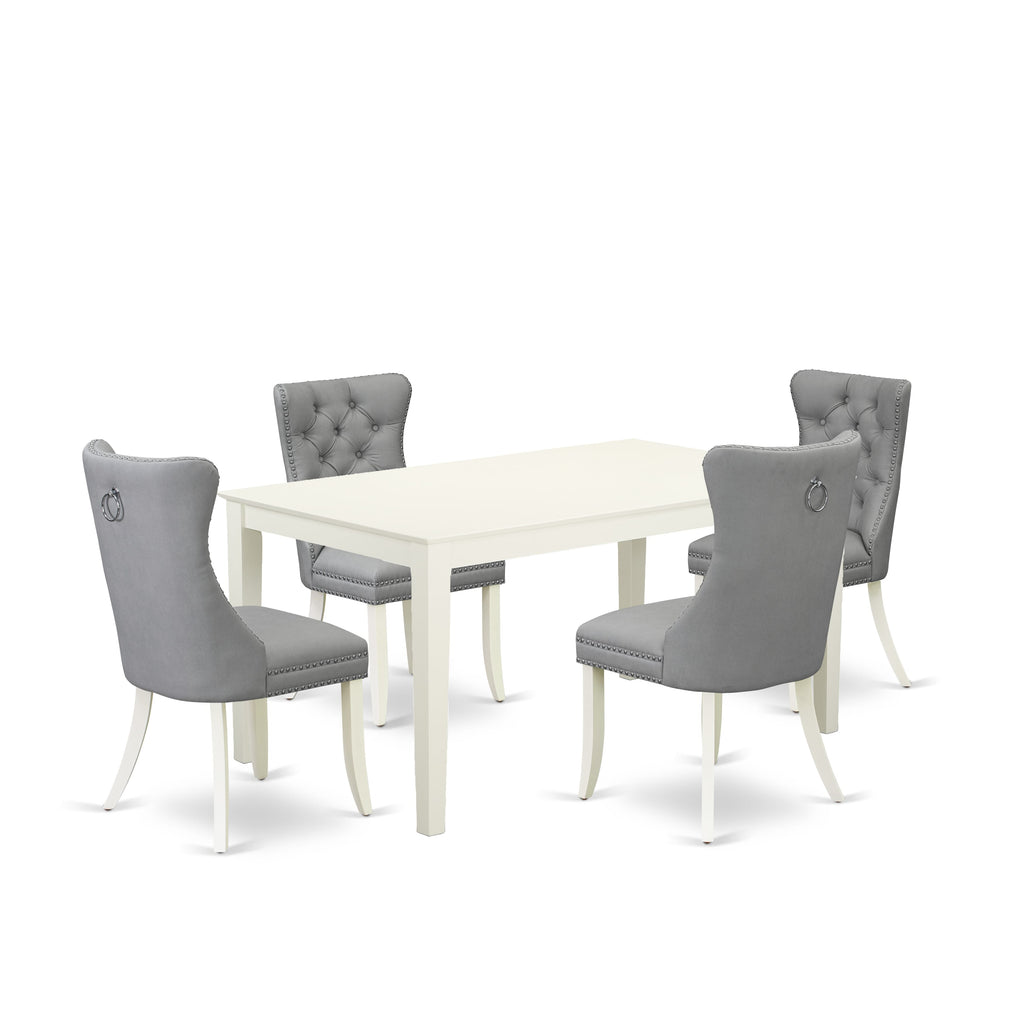 East West Furniture CADA5-LWH-27 5 Piece Kitchen Table Set for 4 Consists of a Rectangle Dining Table and 4 Upholstered Parson Chairs, 36x60 Inch, linen white