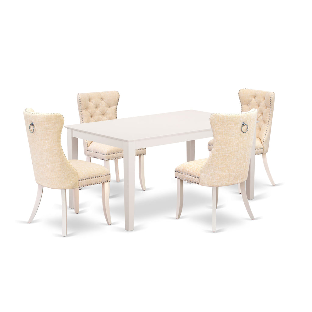 East West Furniture CADA5-LWH-32 5 Piece Kitchen Table & Chairs Set Contains a Rectangle Dining Table and 4 Padded Chairs, 36x60 Inch, linen white