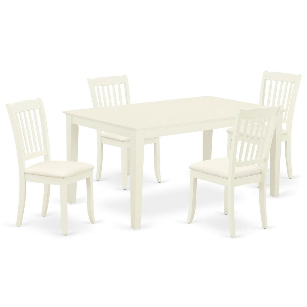 East West Furniture CADA5-LWH-C 5 Piece Dinette Set for 4 Includes a Rectangle Dining Room Table and 4 Linen Fabric Kitchen Dining Chairs, 36x60 Inch, Linen White
