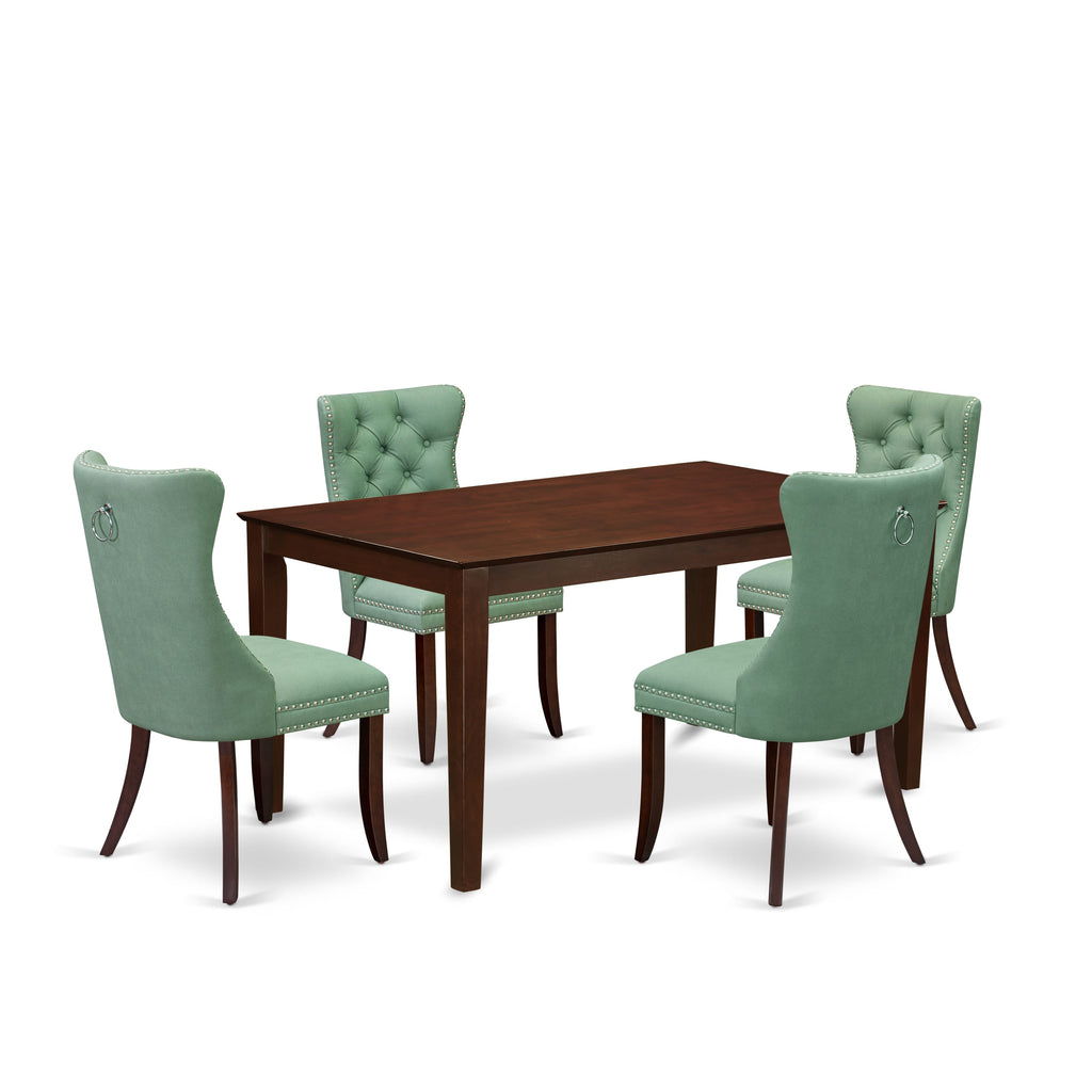 East West Furniture CADA5-MAH-22 5 Piece Kitchen Table Set Includes a Rectangle Dining Room Table and 4 Upholstered Parson Chairs, 36x60 Inch, Mahogany