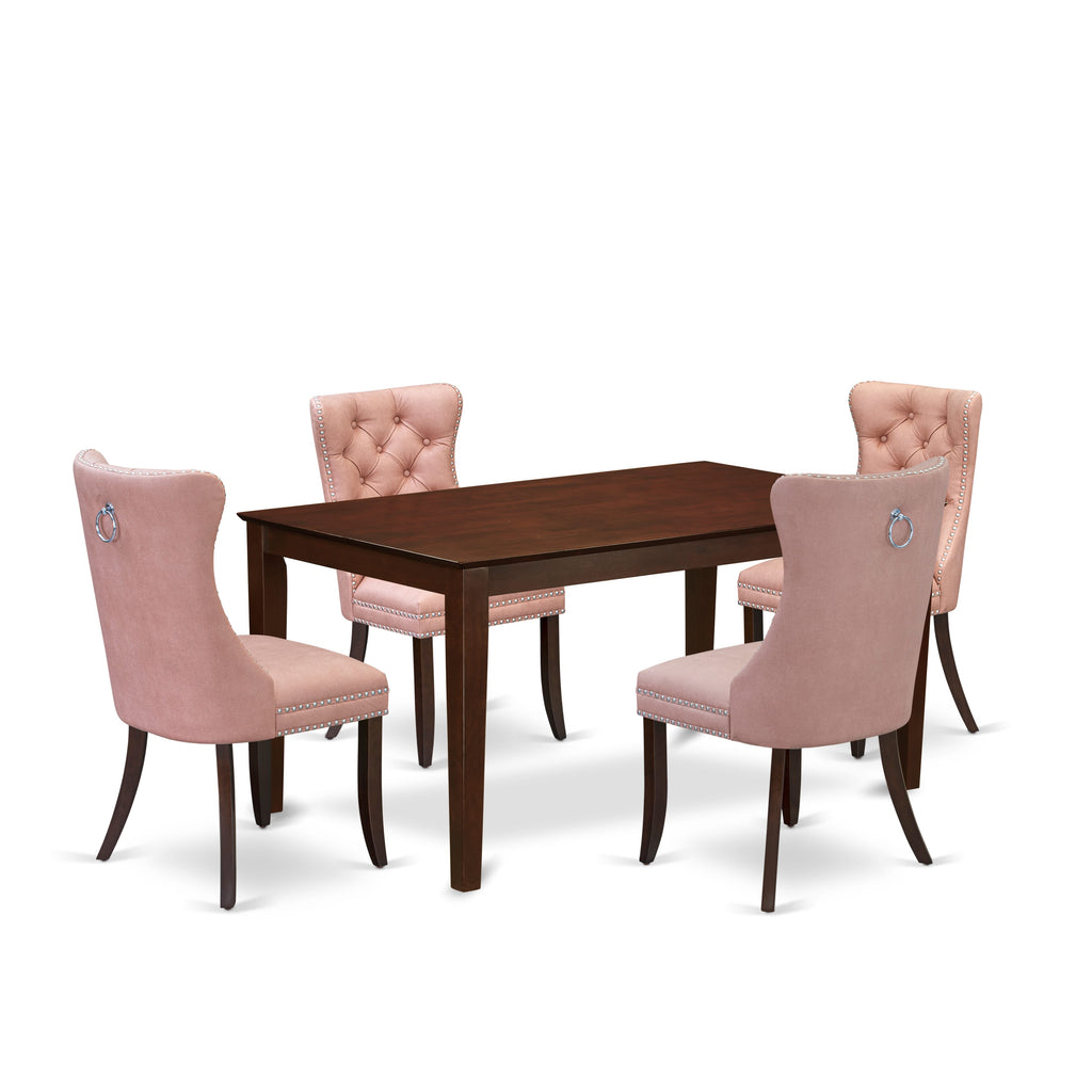 East West Furniture CADA5-MAH-23 5 Piece Dining Room Furniture Set Consists of a Rectangle Kitchen Table and 4 Upholstered Parson Chairs, 36x60 Inch, Mahogany