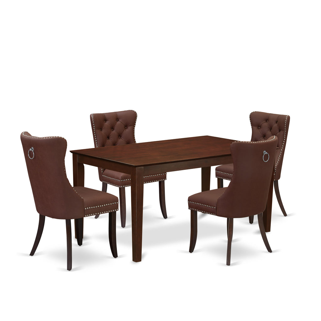 East West Furniture CADA5-MAH-26 5 Piece Dining Room Furniture Set Includes a Rectangle Solid Wood Table and 4 Upholstered Parson Chairs, 36x60 Inch, Mahogany